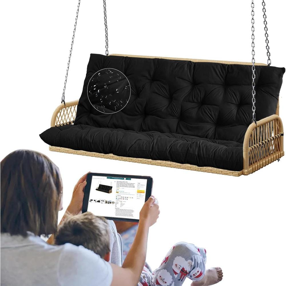 60 in. x 40 in. 3-Seater Replacement Outdoor Swing Cushions with Back Support, Waterproof Bench Cushion(Black) price history on PriceWatchPro