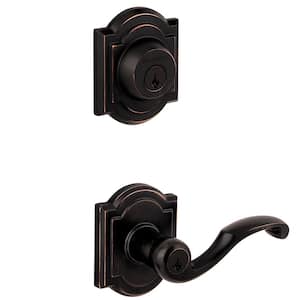 Prestige Madrina Venetian Bronze Exterior Entry Lever & Single Cylinder Deadbolt Combo Pack Featuring SmartKey Security