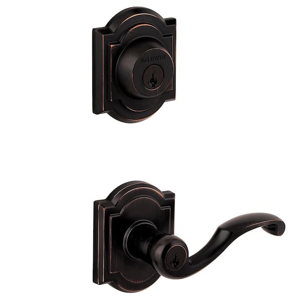 Baldwin Prestige Madrina Venetian Bronze Exterior Entry Lever & Single Cylinder Deadbolt Combo Pack Featuring SmartKey Security