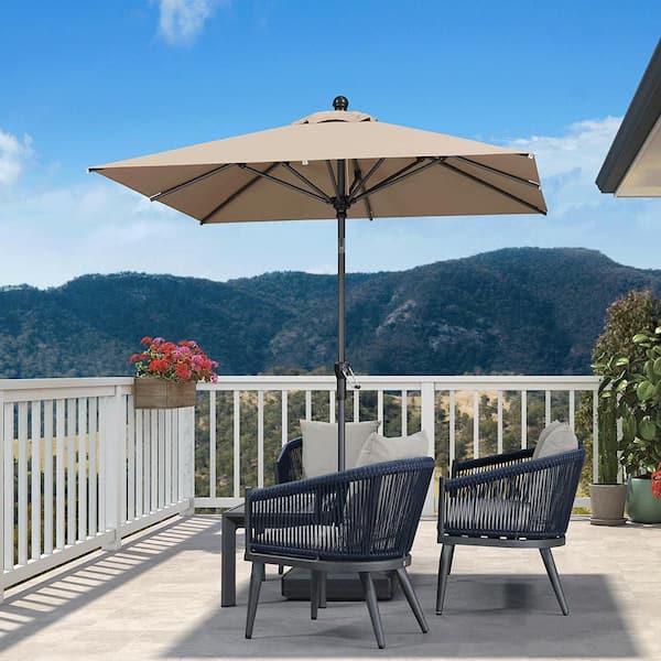 6 outdoor patio umbrellas PURPLE LEAF 6 ft. Square Aluminum Crank and Tilt Outdoor Patio Market  Umbrella in Taupe PPL03MLZXS06-TP