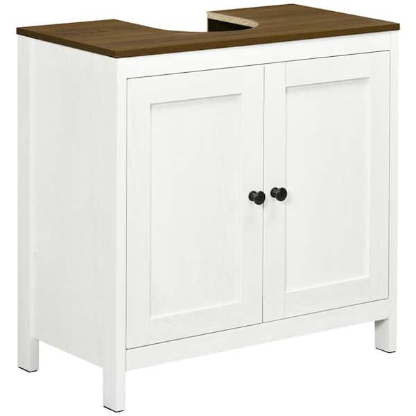 kleankin Pedestal Under-Sink Cabinet, Bathroom Storage Unit with Double  Doors and Adjustable Shelf, White