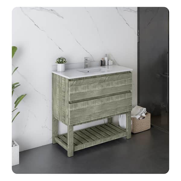 Fresca Formosa 30 in. W x 20 in. D x 35 in. H White Single Sink Bath Vanity in Sage Gray with White Vanity Top