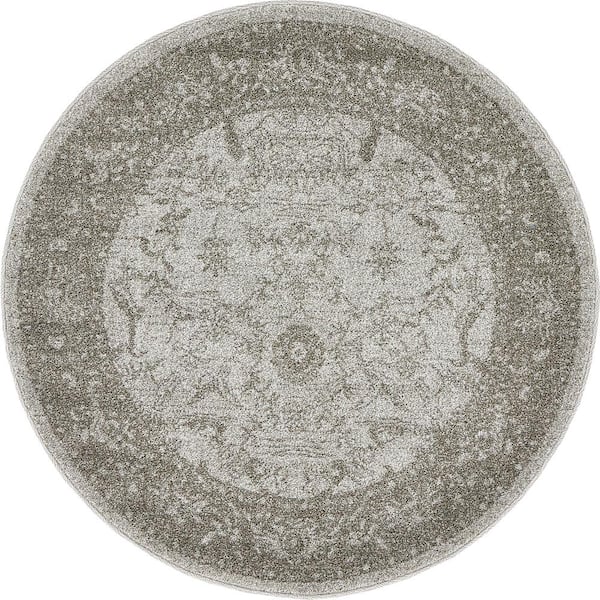 La Jolla Floral Light Gray 3' 3 x 3' 3 Round Rug
