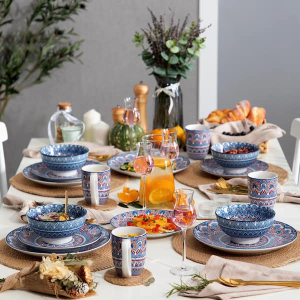 vancasso Mandala 16-Piece Porcelain Turquoise Dinnerware Sets