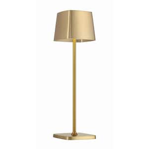 Kovacs 14.56 in. Soft Brass Contemporary Integrated LED Table Lamp for Home Office or Living Room with Soft Brass Shade