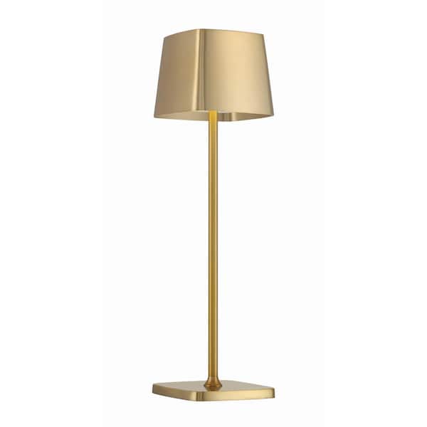 George Kovacs Kovacs 14.56 in. Soft Brass Contemporary Integrated LED Table Lamp for Home Office or Living Room with Soft Brass Shade