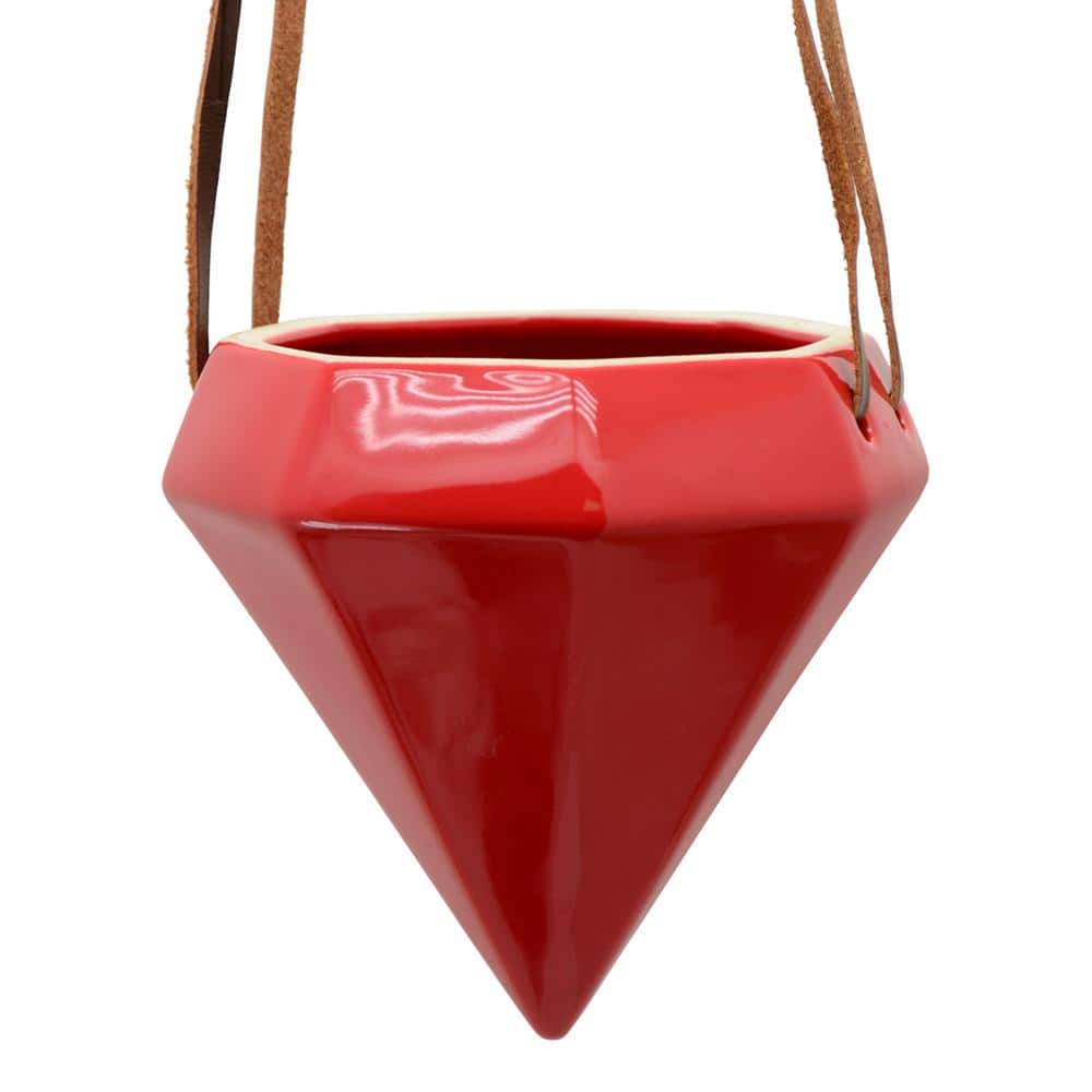 Glam Red Ceramic Cone Hanging Planter - 4.5" Indoor/Outdoor