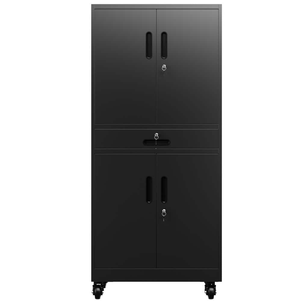 "71"" Rolling Metal Storage Cabinet with Drawer & Lockable Doors, 2 Adjustable Shelves, Pegboard with 8 Hooks, Heavy Duty" price history on PriceWatchPro