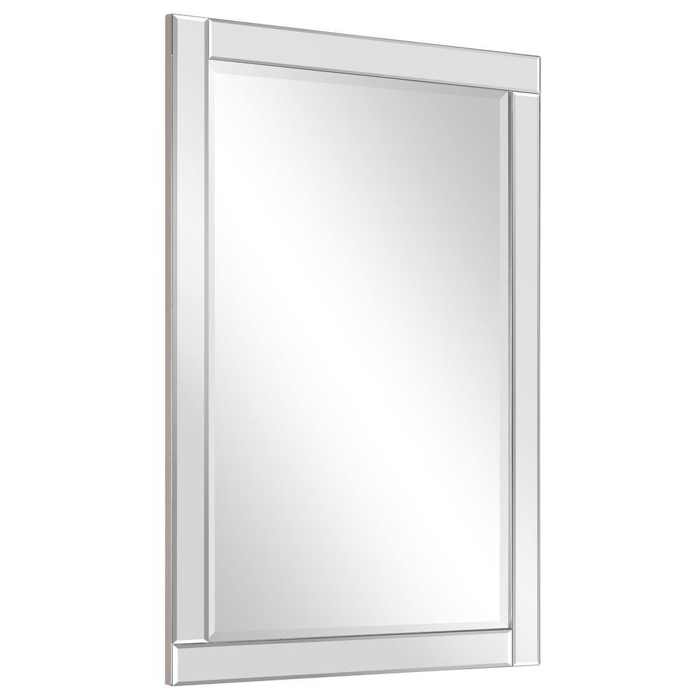Silver Beveled Rectangular Wall Mirror with Wood Frame