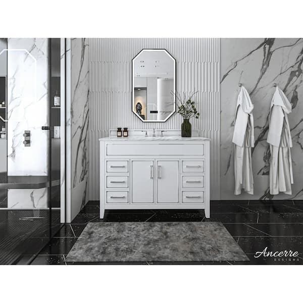 Ancerre Designs Aspen 48 in. W x 22 in. D Bath Vanity in White with Vanity Top in Carrara White Marble with White Basin