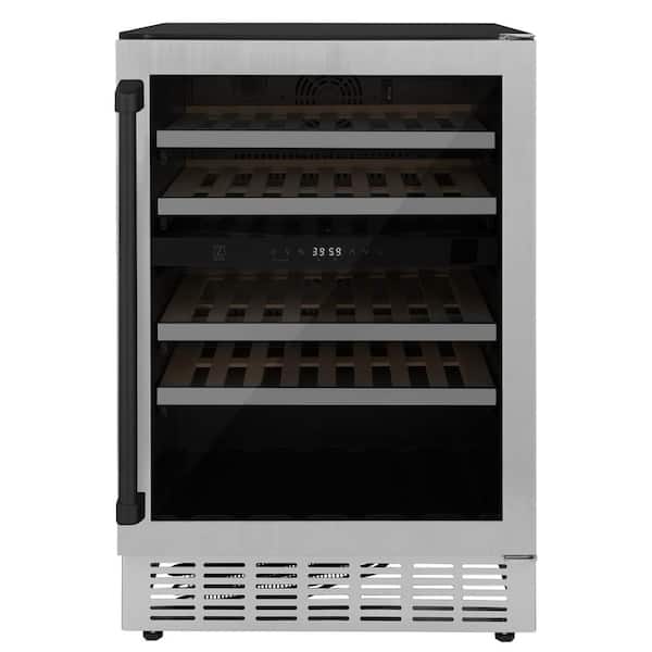 ZLINE Kitchen and Bath Monument Autograph Edition 24 in. Dual Zone 44-Bottle Wine Cooler with Matte Black Handle in Stainless Steel