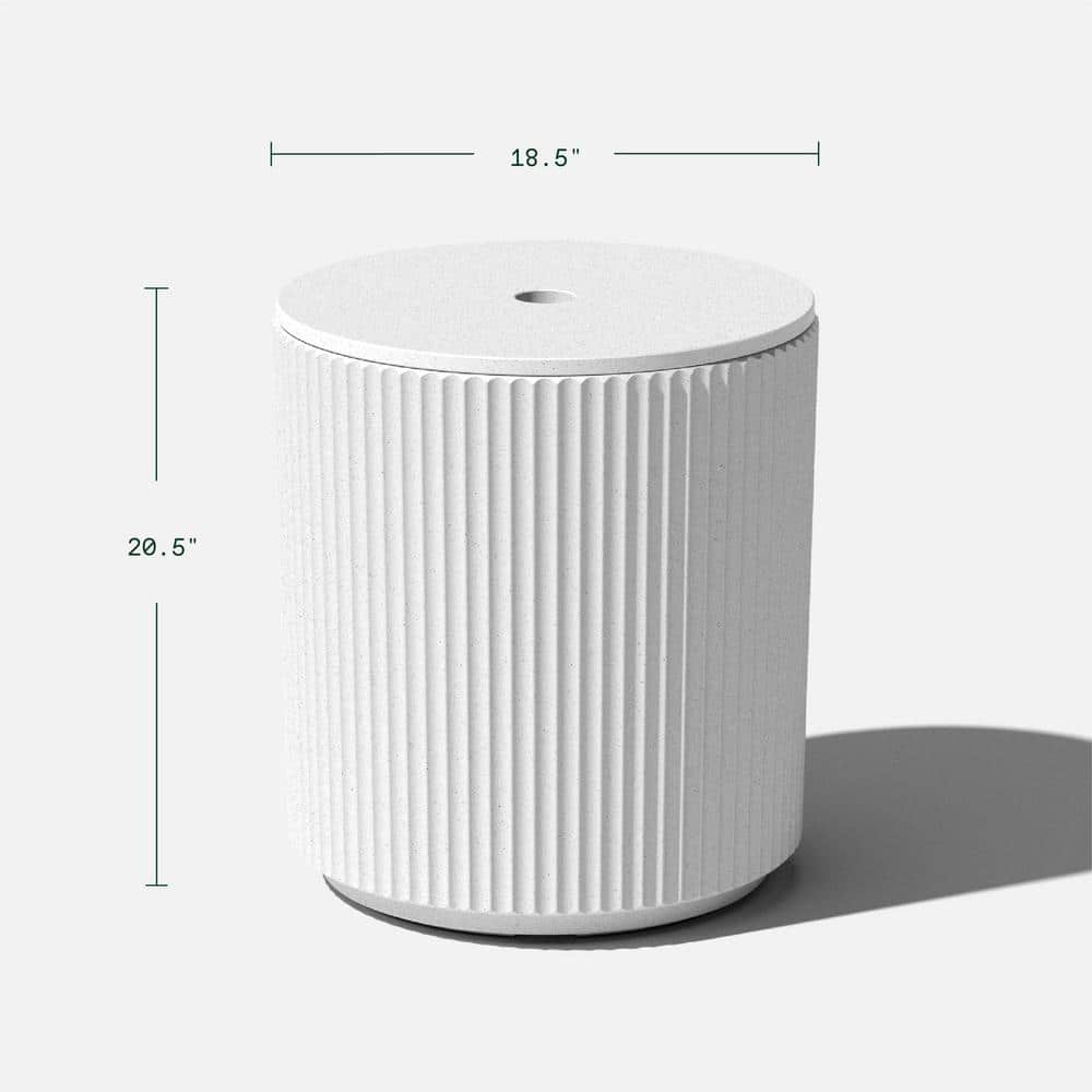 White Concrete-Composite Outdoor Side Table with Umbrella Hole