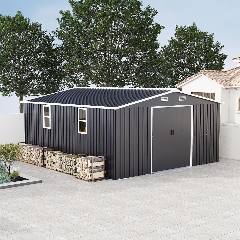 10 ft. W x 12 ft. D Gray Outdoor Metal Storage Shed with 2 Windows