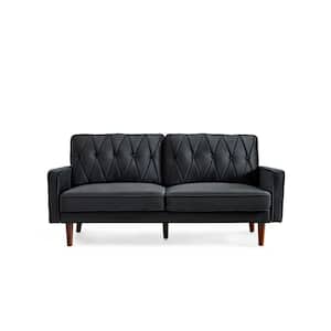 Feemster 69.3 in. Wide Square Arm Velvet Straight 3-Seater Sofa in Black