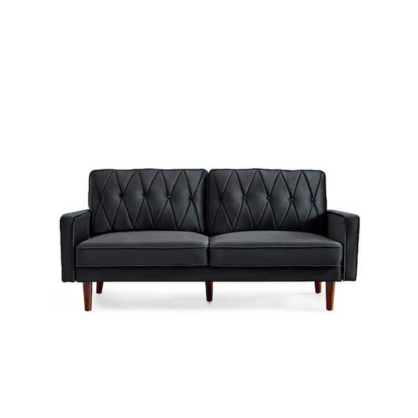 US Pride Furniture Feemster 69.3 in. Wide Square Arm Velvet Straight 3-Seater Sofa in Black