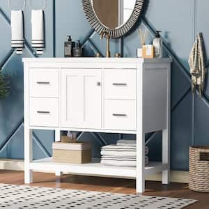 36 in. W x 18 in. D x 34 in. H White Linen Cabinet with Bathroom Vanity, Resin Sink, USB, 3 Drawers and Door