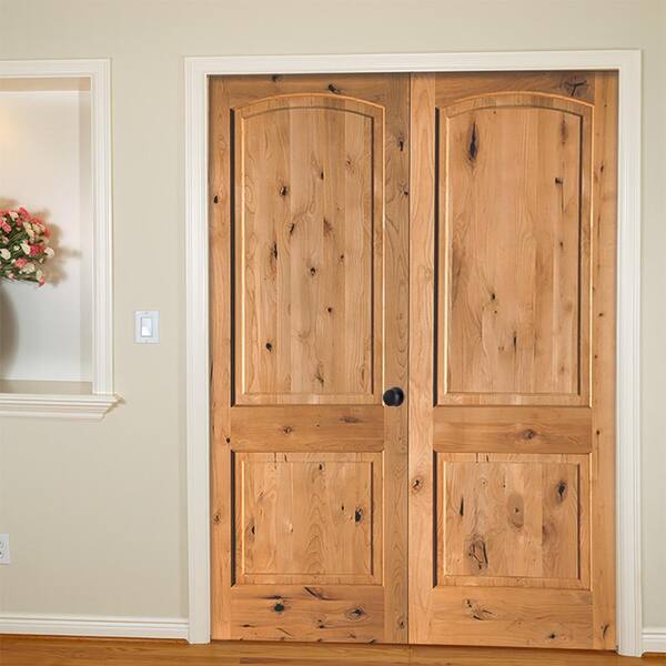 Krosswood Doors 48 in. x 96 in. Knotty Alder 2-Panel Left-Handed Provincial Stain Wood Double Prehung Interior Door