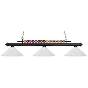Shark 3-Light Matte Black with Angle White Linen Shade Billiard Light with No Bulbs Included