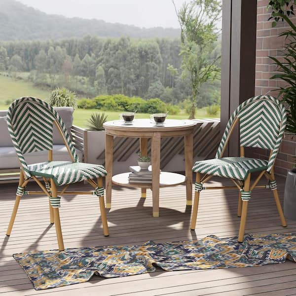 Furniture of America Elgine Green and Natural Tone Aluminum Outdoor Dining Chair (2-Set)