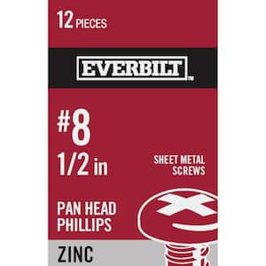 #8 x 1/2 in. Phillips Pan Head Zinc Plated Sheet Metal Screw (12-Pack)