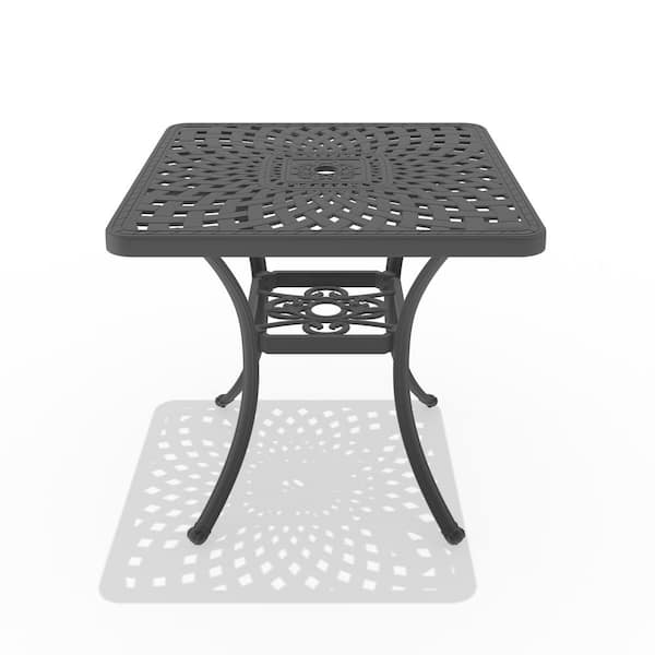 Runesay 30.71 in. Cast Aluminum Patio Dining Table with Black Frame and Umbrella Hole
