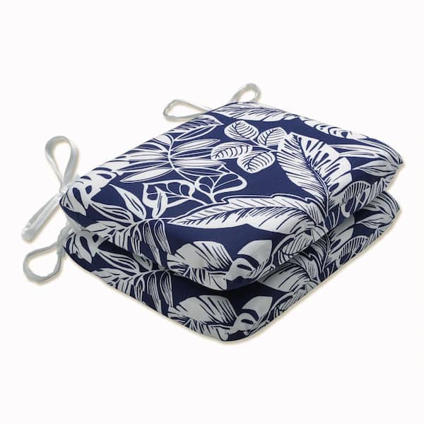 Pillow Perfect Floral 18.5 x 15.5 Outdoor Dining Chair Cushion in Blue/White (Set of 2)