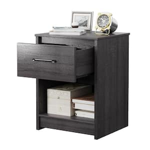 18 in. W x 15 in. D x 24 in. H Nightstand with Drawer Storage Shelf Wooden End Side Table Bedroom Black