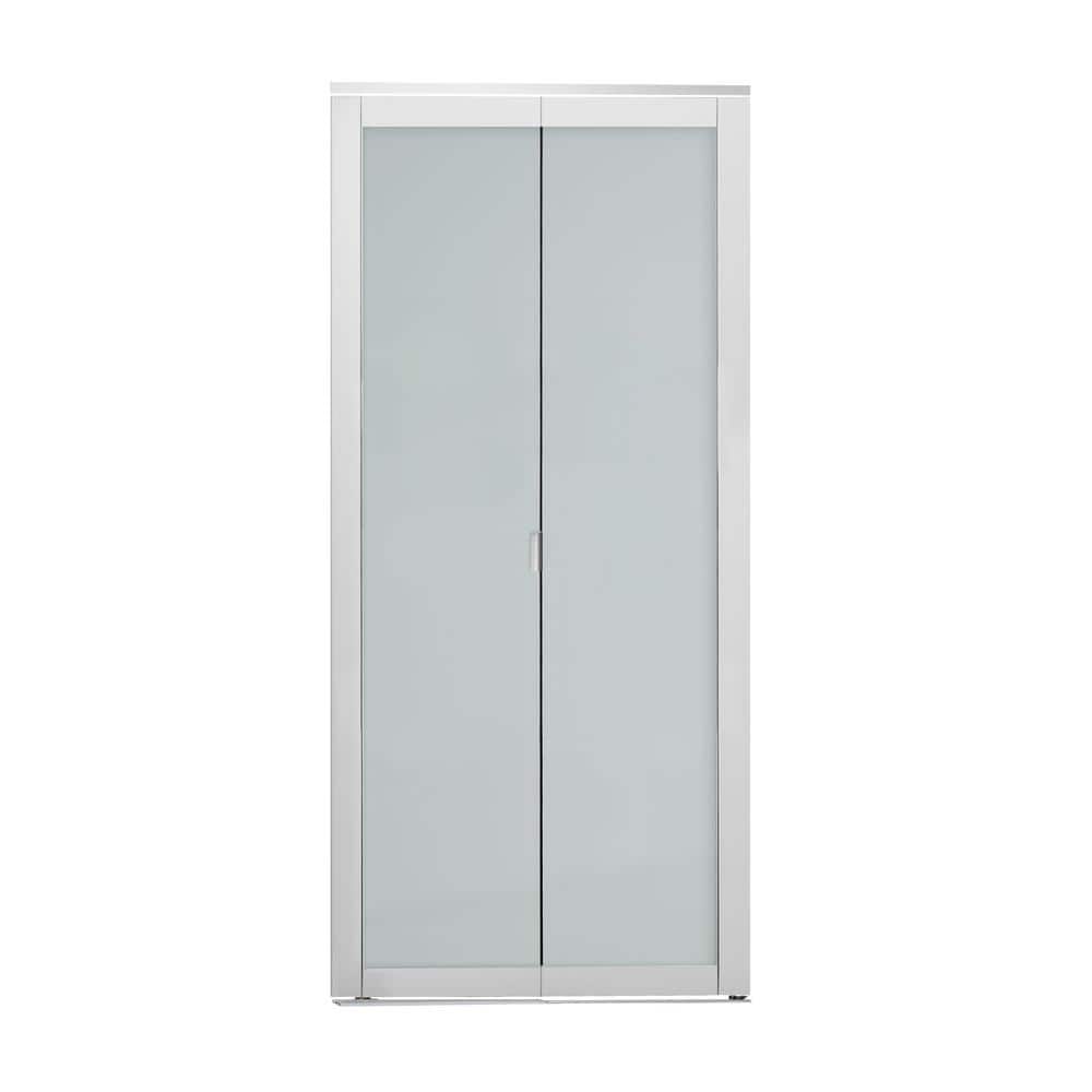 White Frosted Glass Poplar Bifold Closet Door 30"x80.5"