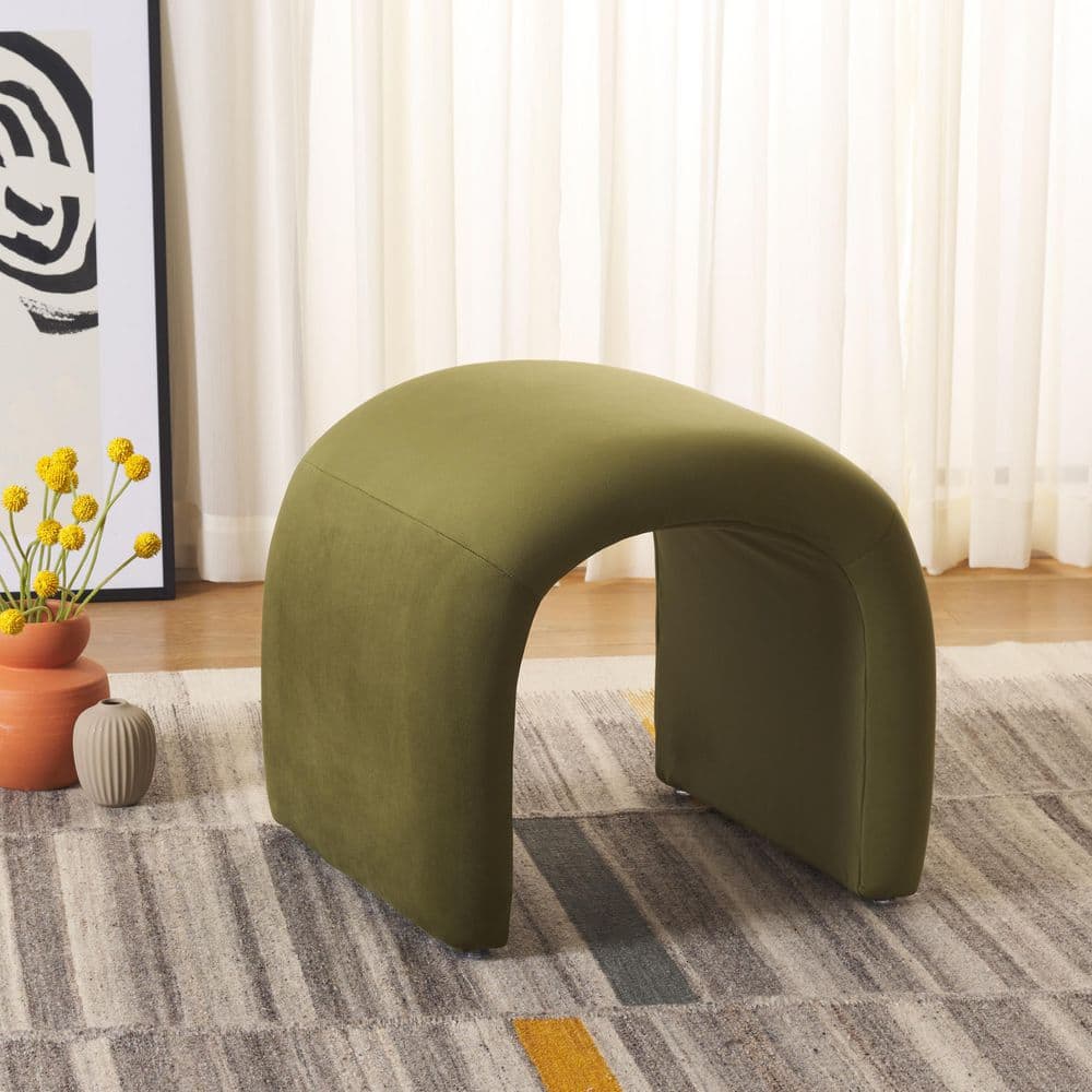 Kibo Olive Velvet U-Shape Accent Ottoman