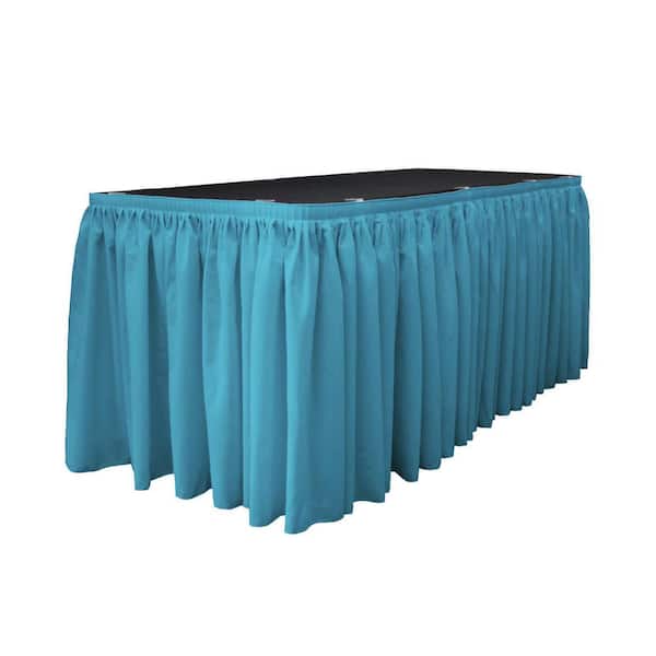 LA Linen 17 ft. x 29 in. Long Dark Turquoise Polyester Poplin Table Skirt with 10 L-Clips