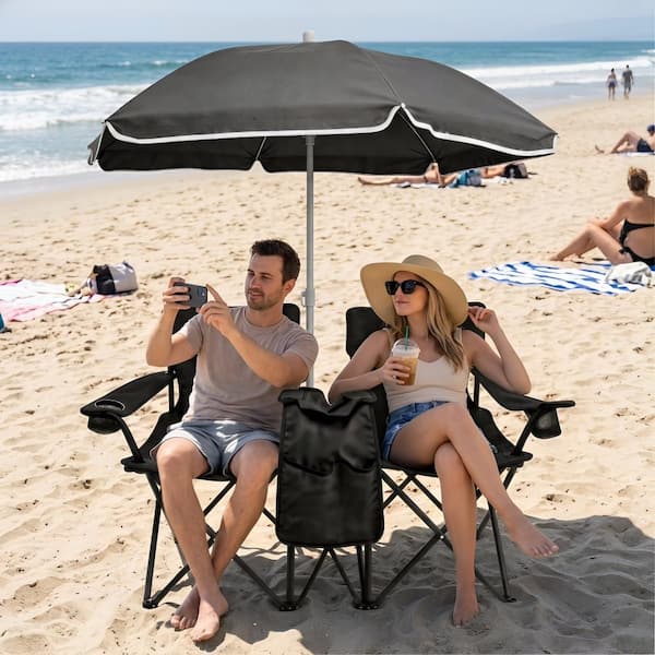 2-Person Folding Beach Chair Set,Outdoor Camping Chair with