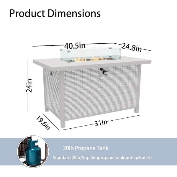 Gray 40.5 in. Rectangle Wicker Outdoor Propane Fire Pit Table