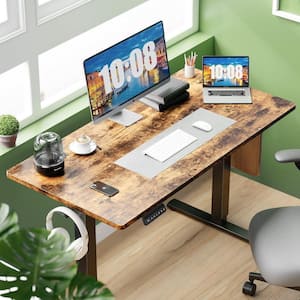55 x 24 in. Electric Rustic Brown Adjustable Height Rising Standing Desk with Splice Board, 2 Hook and Wire Hole