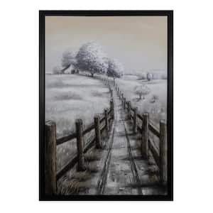 'Country Road I' - 43"Wx63H Wall Art Hand Painted on Canvas, enhanced with 3D elements, Framed