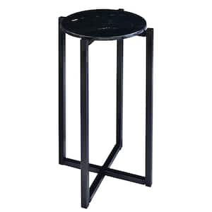 Ivy 12.5 in. Black Round Marble Top Accent Side Table with Metal Frame