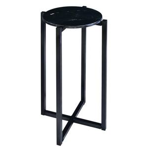 12.5 in. Black Round Marble Top Accent Side Table with Metal Frame