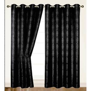 Black Geometric Grommet Room Darkening Curtain - 55 in. W x 84 in. L
