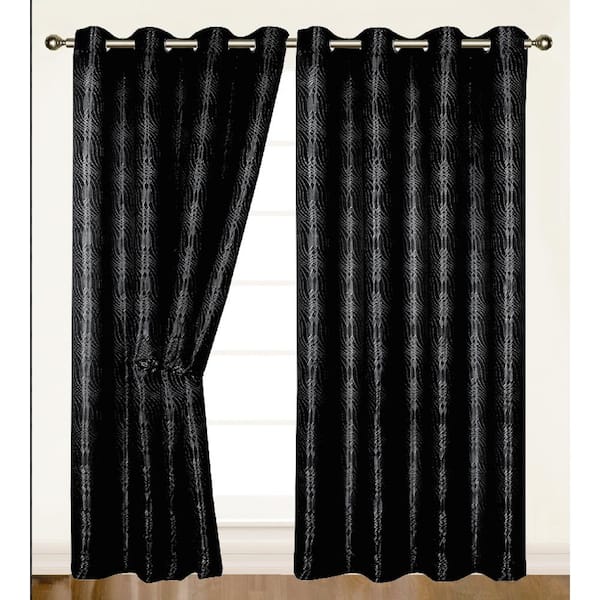 Dainty Home Black Geometric Grommet Room Darkening Curtain - 55 in. W x 84 in. L