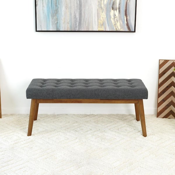 Ashcroft Furniture Co Allen Mid-Century Modern Dark Gray Design Fabric Upholstered Bench (18 in. H x 43 in. W x 16 in. D)