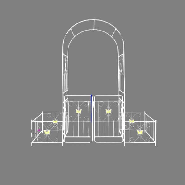 Metal Garden Arch with Gate, 79.5'' Wide x 86.6'' High Climbing Plants Support Rose Arch Outdoor Cream White
