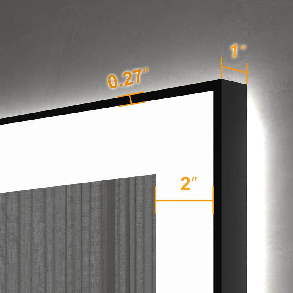 28" x 20" Black Aluminum Rectangular LED Bathroom Mirror