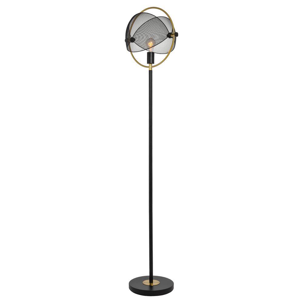 River of Goods Gilbert 63.25 in. Black Metal Floor Lamp with Black Mesh Globe Shade