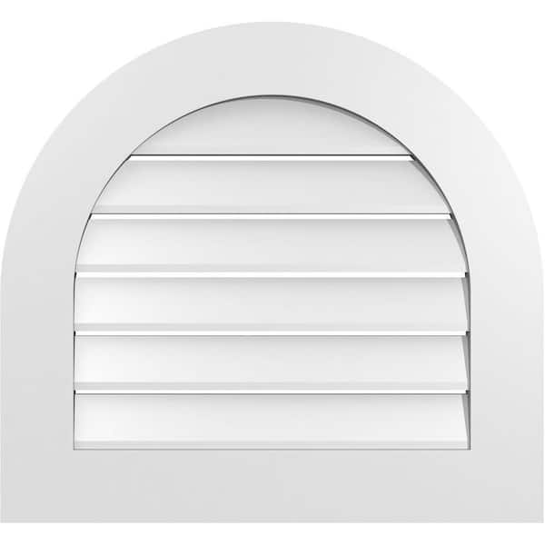 Ekena Millwork 26 in. x 24 in. Round Top White PVC Paintable Gable Louver Vent Functional