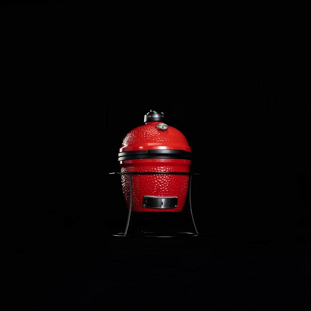 Blaze Red Ceramic Portable Charcoal Grill with Stainless Steel Grate