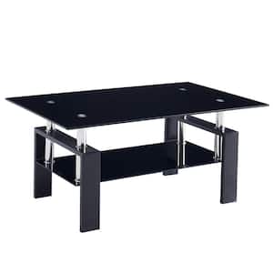 39.4 in. x 17.9 in. Black Rectangle Tempered Glass Coffee Table