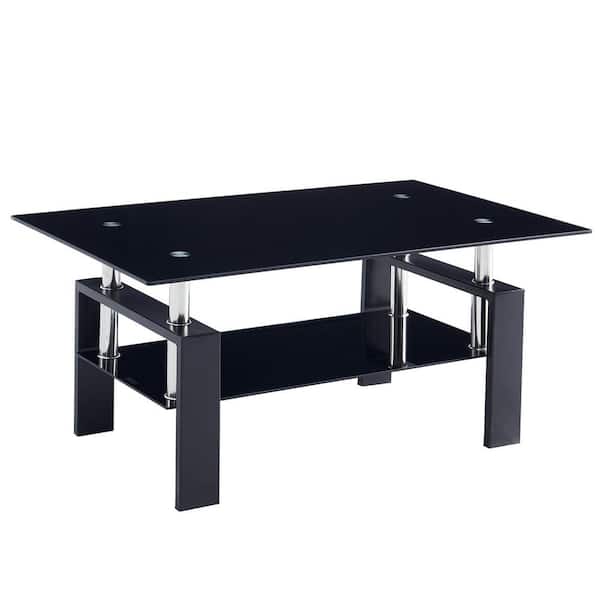 Karl home 39.4 in. x 17.9 in. Black Rectangle Tempered Glass Coffee Table