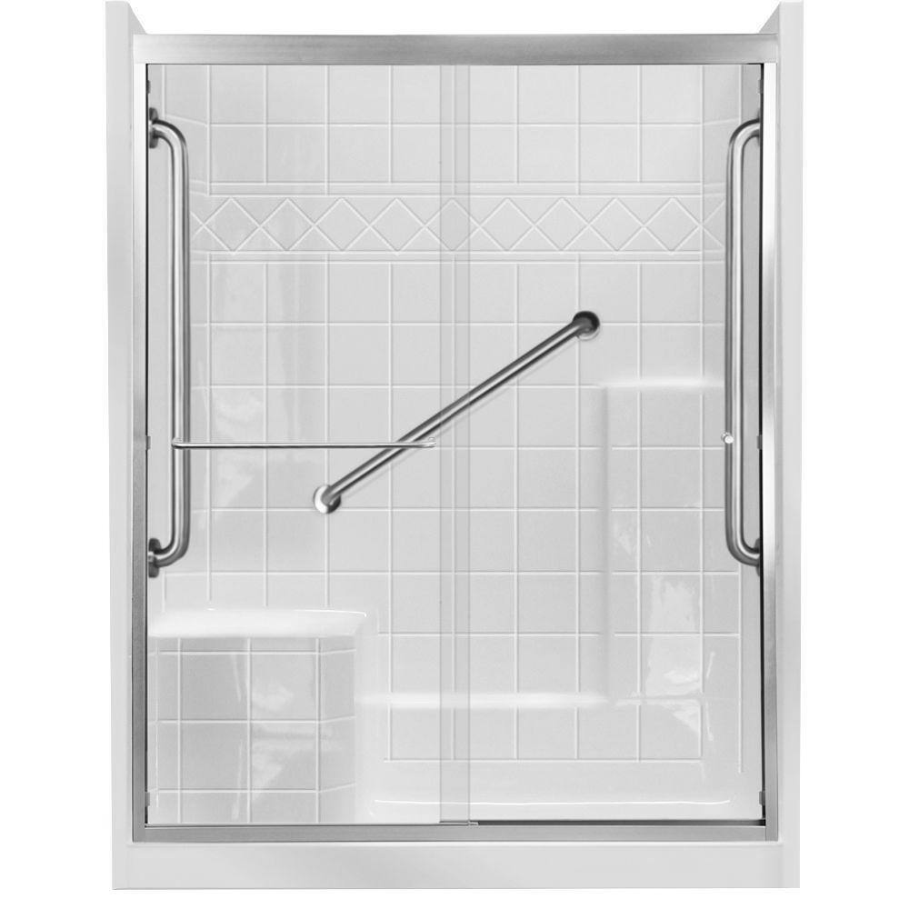 Ella 60 in. x 33 in. x 77 in. Right Drain 3Piece Alcove Shower Kit in White, LHS Seat, Grab