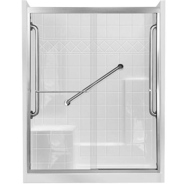 Ella 60 In X 33 In X 77 In Right Drain 3 Piece Alcove Shower Kit In White Lhs Seat Grab 1340