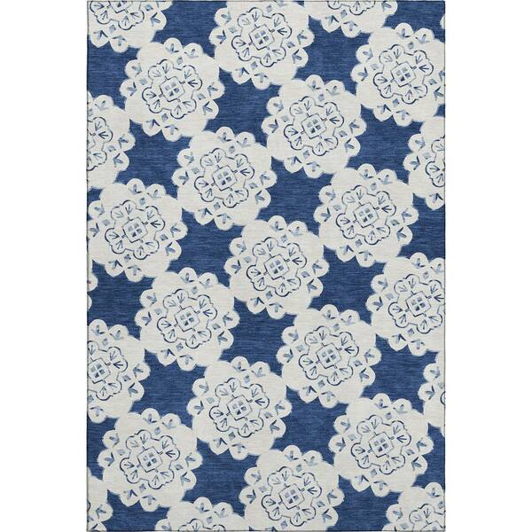 Mayfield Premium Machine Washable Abstract AMF2352 Navy 9 ft. x 12 ft. Area Rug