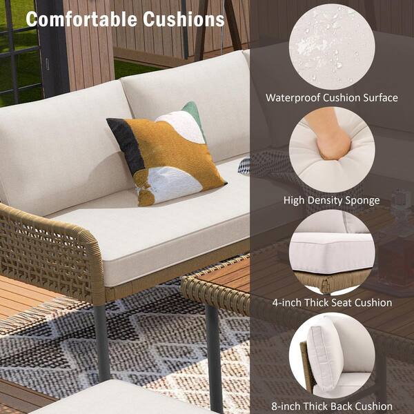 6-Pieces Sling Outdoor Sectional Sofa Set, Conversation Set with